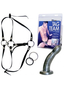 Manbound Double Penetration Harness with Dildo – Uprząż do podwójnej penetracji