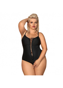 Body z otwartym krokiem - Obsessive Redella Crotchless Teddy Black XXL