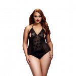 Body z wycięciami na piersiach - Baci Black Lace Bodysuit & Bra Slits Red Bow  Queen Size
