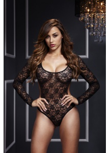 Body z wyciętymi plecami - Baci Black Lacy Bodysuit Back Cutout 