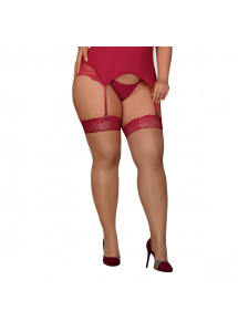 Czerwone seksowne pończochy - Obsessive Rosalyne Stockings Red XXL