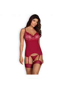 Czerwony seksowny gorset - Obsessive Rosalyne Corset & Thong Red L/XL