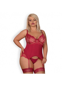 Czerwony seksowny gorset - Obsessive Rosalyne Corset & Thong Red XXL