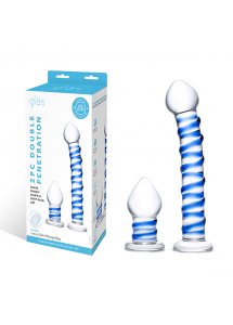 Dildo i korek analny - Glas Double Penetration Glass Swirly Dildo & Butt Plug Set 2 pcs  