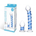 Dildo i korek analny - Glas Double Penetration Glass Swirly Dildo & Butt Plug Set 2 pcs  