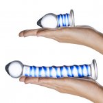 Dildo i korek analny - Glas Double Penetration Glass Swirly Dildo & Butt Plug Set 2 pcs  