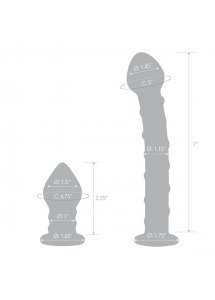 Dildo i korek analny - Glas Double Penetration Glass Swirly Dildo & Butt Plug Set 2 pcs  