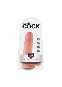 Grube dildo realistyczne z przyssawką - King Cock Cock 7 Inch with Balls Flesh - 18 cm