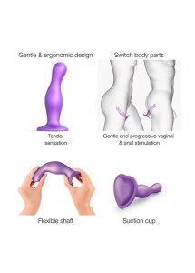 Dildo strap-on do punktu G i prostaty - Strap-On-Me Dildo Plug Curvy Metallic Purple M