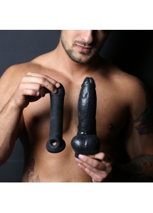 Dildo z nakładką - Perfect Fit Real Boy Kit czarne
