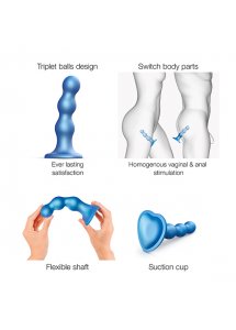 Dildo z przyssawką do uprzęży - Strap-On-Me Dildo Plug Balls Metallic Blue S  