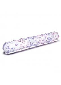 Duże dildo szklane z wypustkami - Glas Purple Rose Nubby Dildo