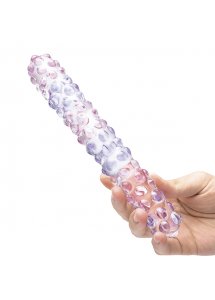 Duże dildo szklane z wypustkami - Glas Purple Rose Nubby Dildo