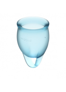 Dwa kubki menstruacyjne silikonowe - Satisfyer Feel Confident Menstrual Cup Set   Jasny niebieski