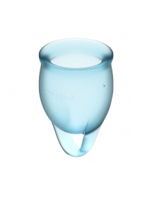 Dwa kubki menstruacyjne silikonowe - Satisfyer Feel Confident Menstrual Cup Set   Jasny niebieski