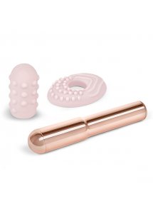 Ekskluzywny wibrator klasyczny z nakładkami - Le Wand Grand Bullet Rechargeable Vibrator Rose Gold  