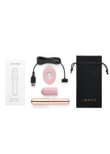 Ekskluzywny wibrator klasyczny z nakładkami - Le Wand Grand Bullet Rechargeable Vibrator Rose Gold  