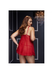 Haleczka z otwartymi miseczkami - Baci Sheer Babydoll & Open Cup Bra Panty  Czerwony