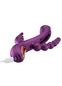 HONEYPLAYBOX - PODWÓJNY WIBRATOR KRÓLICZEK Z KULKAMI ANALNYMI FIOLETOWY