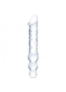 Szklane dildo podwójne z kulkami analnymi - Glas Double Ended Glass Dildo with Anal Beads  