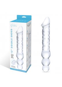 Szklane dildo podwójne z kulkami analnymi - Glas Double Ended Glass Dildo with Anal Beads  