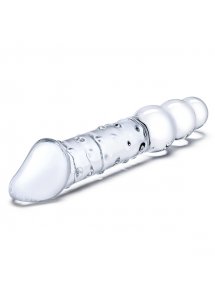 Szklane dildo podwójne z kulkami analnymi - Glas Double Ended Glass Dildo with Anal Beads  