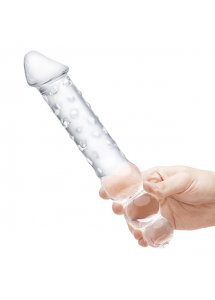 Szklane dildo podwójne z kulkami analnymi - Glas Double Ended Glass Dildo with Anal Beads  
