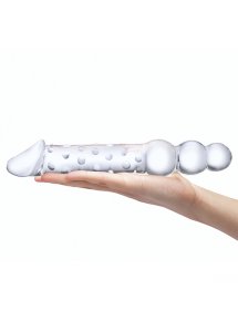 Szklane dildo podwójne z kulkami analnymi - Glas Double Ended Glass Dildo with Anal Beads  
