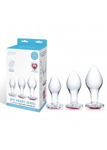 Glas - Zestaw 3 Szklanych Korków Analnych Z Sercem Heart Jewel