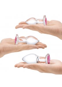 Glas - Zestaw 3 Szklanych Korków Analnych Z Sercem Heart Jewel