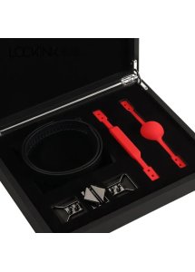 Lockink - Kompletny Zestaw Knebli BDSM Do Zamknięcia Buzi Partnera Czarno-Czerwony
