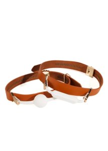 Lockink - Kompletny Zestaw Knebli BDSM Do Zamknięcia Buzi Partnera Brązowo-Biały