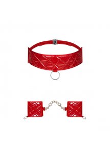 Obsessive - 2-Częściowy Komplet BDSM Kajdanki i Opaska Na Szyję Hunteria Czerwone