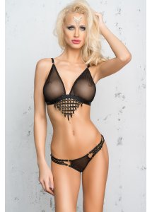 Oryginalny Zestaw Prześwitujący Stanik I Majtki Z Dodatkami Tiffany - Me Seduce Czarny