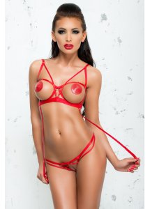 Otwarty Stanik Otwarte Stringi I Paski Do Pończoch Set Maya - Me Seduce Czerwony