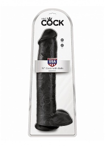 Pipedream King Cock - dildo realistyczne GRUBY OLBRZYM czarne PVC jądra - 38cm (15")