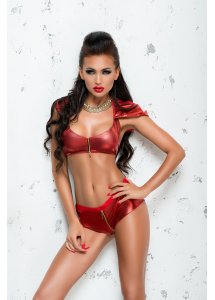 Seksowne Szorty Z Suwakiem W Kroku I Stanik Z Kapturem Yvette - Me Seduce Czerwony