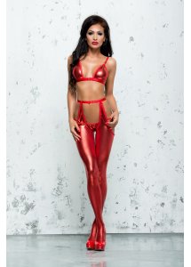 Set Rozpinany Stanik Pończochy Z Pasem I Stringi Eliane - Me Seduce Czerwony