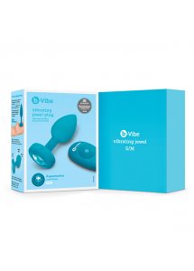 Korek analny wibrujący z klejnotem - B-Vibe Vibrating Jewel Plug S/M Niebieski