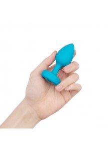 Korek analny wibrujący z klejnotem - B-Vibe Vibrating Jewel Plug S/M Niebieski