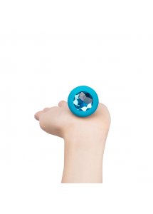 Korek analny wibrujący z klejnotem - B-Vibe Vibrating Jewel Plug S/M Niebieski