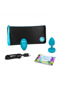 Korek analny wibrujący z klejnotem - B-Vibe Vibrating Jewel Plug S/M Niebieski