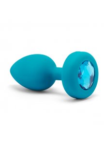 Korek analny wibrujący z klejnotem - B-Vibe Vibrating Jewel Plug S/M Niebieski