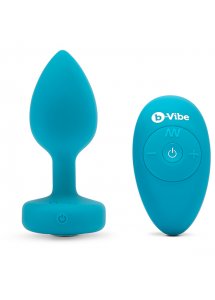 Korek analny wibrujący z klejnotem - B-Vibe Vibrating Jewel Plug S/M Niebieski