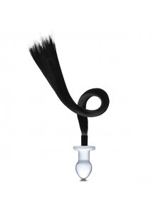Szklany korek analny z ogonem - Glas Horse Tail Glass Butt Plug  