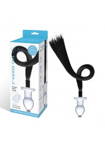 Szklany korek analny z ogonem - Glas Horse Tail Glass Butt Plug  