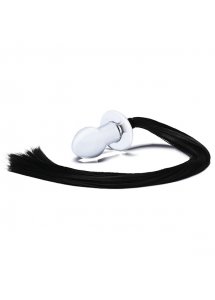 Szklany korek analny z ogonem - Glas Horse Tail Glass Butt Plug  