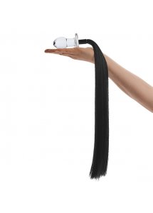 Szklany korek analny z ogonem - Glas Horse Tail Glass Butt Plug  