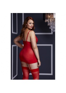 Koszulka z paskami do pończoch - Baci Leopard Basque & Garter Stays No Panty  Czerwony