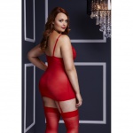 Koszulka z paskami do pończoch - Baci Leopard Basque & Garter Stays No Panty  Czerwony